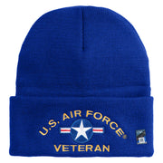 U.S. Airforce Veteran with Roundel Logo Embroidered 12 Inch Solid Knit Cuff Long Beanie Made in USA