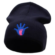 Made in USA Dad Hand and Baby Foot Embroidered 8 Inch Short Beanie - Navy OSFM