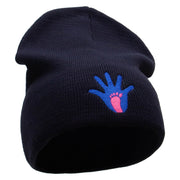 Made in USA Dad Hand and Baby Foot Embroidered 8 Inch Short Beanie - Navy OSFM