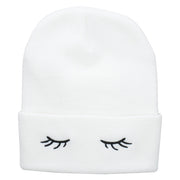 Eyelashes Embroidered 12 Inch Long Beanie