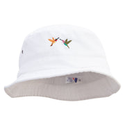 Humming Bird Icon Embroidered Washed Bucket Hats - White M-L