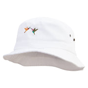 Humming Bird Icon Embroidered Washed Bucket Hats - White M-L