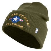 U.S. Airforce Veteran with Roundel Logo Embroidered 12 Inch Solid Knit Cuff Long Beanie Made in USA
