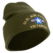 U.S. Airforce Veteran with Roundel Logo Embroidered 12 Inch Solid Knit Cuff Long Beanie Made in USA