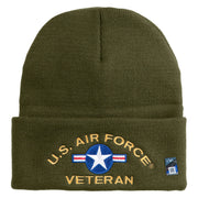 U.S. Airforce Veteran with Roundel Logo Embroidered 12 Inch Solid Knit Cuff Long Beanie Made in USA