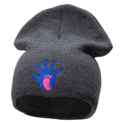 Made in USA Dad Hand and Baby Foot Embroidered 8 Inch Short Beanie - Charcoal OSFM