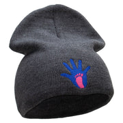 Made in USA Dad Hand and Baby Foot Embroidered 8 Inch Short Beanie - Charcoal OSFM