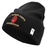 U.S. Marine Corps 2nd Marine Division Logo Embroidered 12 Inch Solid Knit Cuff Long Beanie Made in USA - Black OSFM