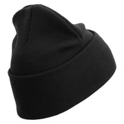 U.S. Marine Corps 2nd Marine Division Logo Embroidered 12 Inch Solid Knit Cuff Long Beanie Made in USA - Black OSFM