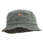 Humming Bird Icon Embroidered Washed Bucket Hats - Olive M-L