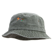 Humming Bird Icon Embroidered Washed Bucket Hats - Olive M-L