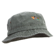 Humming Bird Icon Embroidered Washed Bucket Hats - Olive M-L