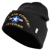 U.S. Airforce Veteran with Roundel Logo Embroidered 12 Inch Solid Knit Cuff Long Beanie Made in USA