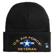 U.S. Airforce Veteran with Roundel Logo Embroidered 12 Inch Solid Knit Cuff Long Beanie Made in USA