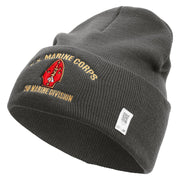 U.S. Marine Corps 2nd Marine Division Logo Embroidered 12 Inch Solid Knit Cuff Long Beanie Made in USA - Charcoal OSFM