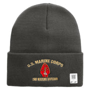 U.S. Marine Corps 2nd Marine Division Logo Embroidered 12 Inch Solid Knit Cuff Long Beanie Made in USA - Charcoal OSFM