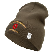 2nd Marine Division Veteran Symbol Embroidered 8 Inch Solid Knit Short Beanie Made in USA - Olive OSFM