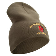 2nd Marine Division Veteran Symbol Embroidered 8 Inch Solid Knit Short Beanie Made in USA - Olive OSFM