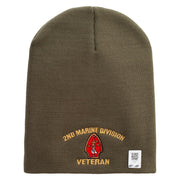 2nd Marine Division Veteran Symbol Embroidered 8 Inch Solid Knit Short Beanie Made in USA - Olive OSFM