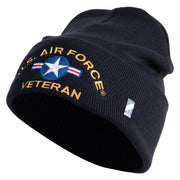 U.S. Airforce Veteran with Roundel Logo Embroidered 12 Inch Solid Knit Cuff Long Beanie Made in USA