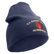U.S. Marine Corps 2nd Marine Division Symbol Embroidered 8 Inch Solid Knit Short Beanie Made in USA - Navy OSFM