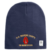 U.S. Marine Corps 2nd Marine Division Symbol Embroidered 8 Inch Solid Knit Short Beanie Made in USA - Navy OSFM