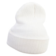 Made in USA Cartoon Peacock Embroidered Heavy Ribbed Cuff Beanie - White OSFM