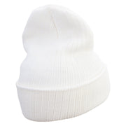 Made in USA Cartoon Peacock Embroidered Heavy Ribbed Cuff Beanie - White OSFM