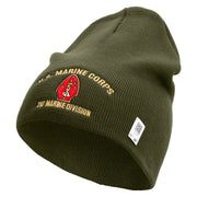 U.S. Marine Corps 2nd Marine Division Symbol Embroidered 8 Inch Solid Knit Short Beanie Made in USA - Olive OSFM