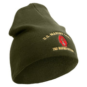U.S. Marine Corps 2nd Marine Division Symbol Embroidered 8 Inch Solid Knit Short Beanie Made in USA - Olive OSFM