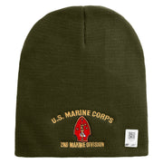 U.S. Marine Corps 2nd Marine Division Symbol Embroidered 8 Inch Solid Knit Short Beanie Made in USA - Olive OSFM