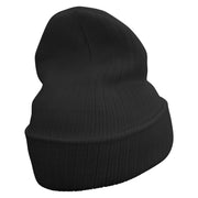 Made in USA Cartoon Peacock Embroidered Heavy Ribbed Cuff Beanie - Black OSFM