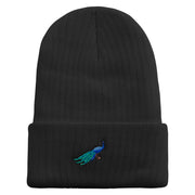 Made in USA Cartoon Peacock Embroidered Heavy Ribbed Cuff Beanie - Black OSFM