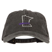 Minnesota with Map Outline Embroidered Washed Cotton Twill Cap