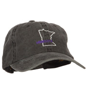 Minnesota with Map Outline Embroidered Washed Cotton Twill Cap