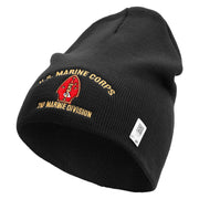 U.S. Marine Corps 2nd Marine Division Symbol Embroidered 8 Inch Solid Knit Short Beanie Made in USA - Black OSFM