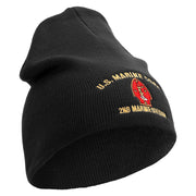 U.S. Marine Corps 2nd Marine Division Symbol Embroidered 8 Inch Solid Knit Short Beanie Made in USA - Black OSFM