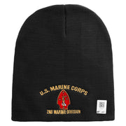 U.S. Marine Corps 2nd Marine Division Symbol Embroidered 8 Inch Solid Knit Short Beanie Made in USA - Black OSFM