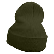 Made in USA Cartoon Peacock Embroidered Heavy Ribbed Cuff Beanie - Olive OSFM