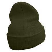 Made in USA Cartoon Peacock Embroidered Heavy Ribbed Cuff Beanie - Olive OSFM