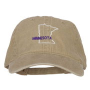 Minnesota with Map Outline Embroidered Washed Cotton Twill Cap