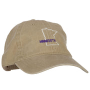 Minnesota with Map Outline Embroidered Washed Cotton Twill Cap