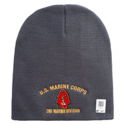 U.S. Marine Corps 2nd Marine Division Symbol Embroidered 8 Inch Solid Knit Short Beanie Made in USA - Charcoal OSFM