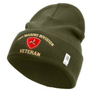 3rd Marine Division Veteran Logo Embroidered 12 Inch Solid Knit Cuff Long Beanie Made in USA - Olive OSFM