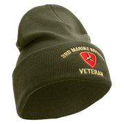 3rd Marine Division Veteran Logo Embroidered 12 Inch Solid Knit Cuff Long Beanie Made in USA - Olive OSFM