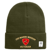 3rd Marine Division Veteran Logo Embroidered 12 Inch Solid Knit Cuff Long Beanie Made in USA - Olive OSFM