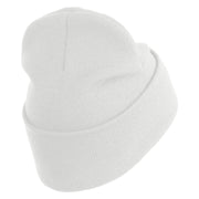 US Air Force Pilot Logo Embroidered 12 Inch Solid Knit Cuff Long Beanie Made in USA - White OSFM