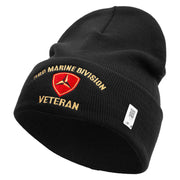 3rd Marine Division Veteran Logo Embroidered 12 Inch Solid Knit Cuff Long Beanie Made in USA - Black OSFM