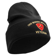 3rd Marine Division Veteran Logo Embroidered 12 Inch Solid Knit Cuff Long Beanie Made in USA - Black OSFM