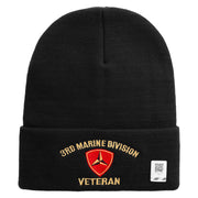 3rd Marine Division Veteran Logo Embroidered 12 Inch Solid Knit Cuff Long Beanie Made in USA - Black OSFM